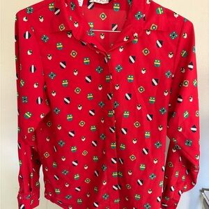 Chaus Red Shirt with Colorful Emblems